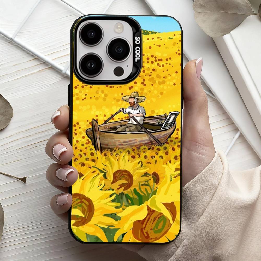Чехол для телефона V-Van G-Gogh S-Звездные Подсолнухи Для iPhone17,16,15,14,13,12,11 Plus,Pro Max Черный Конфетный Посеребренный Чехол