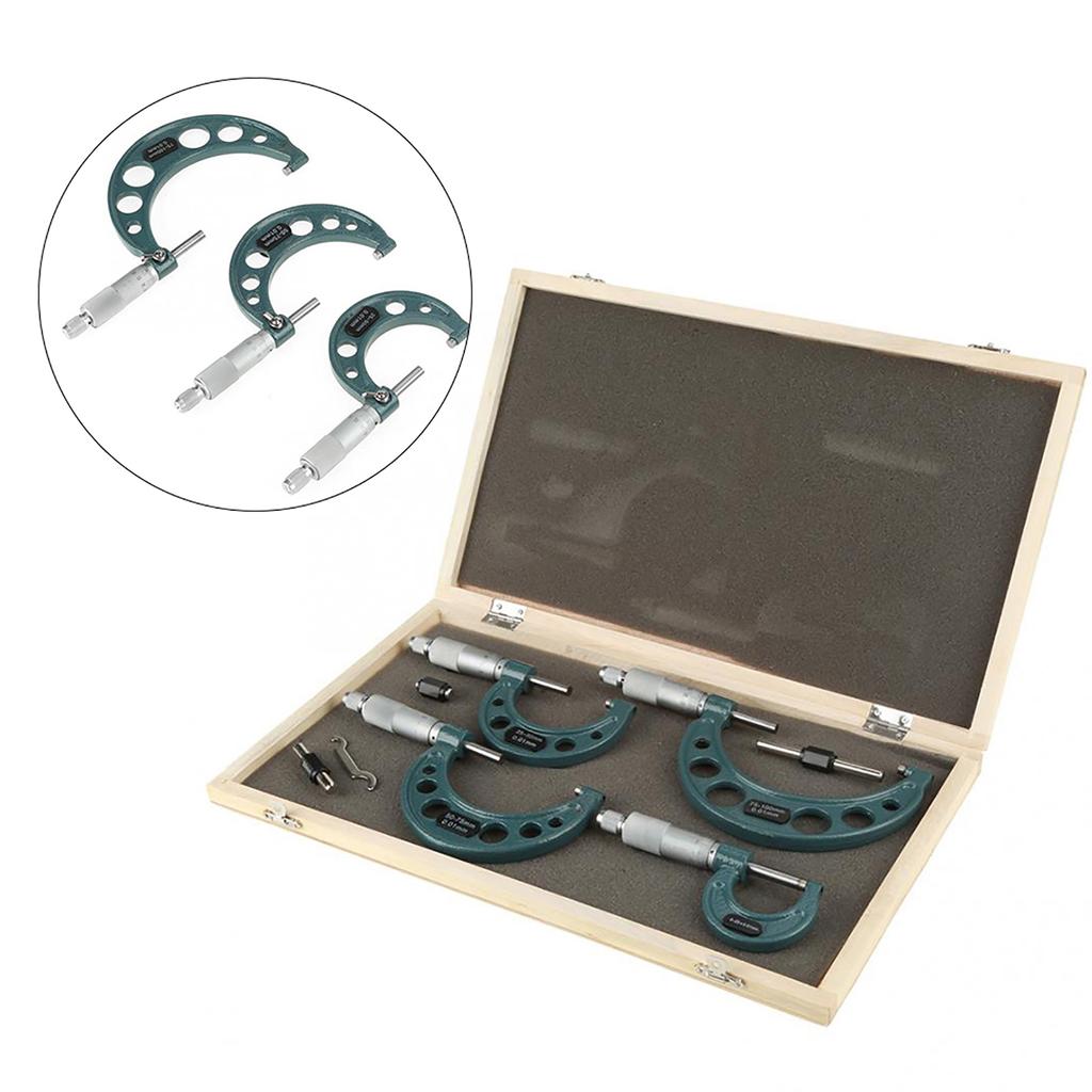 4pcs 0‑100mm Metric Outside Micrometers Thickness Gauge Measuring Calipers with Case