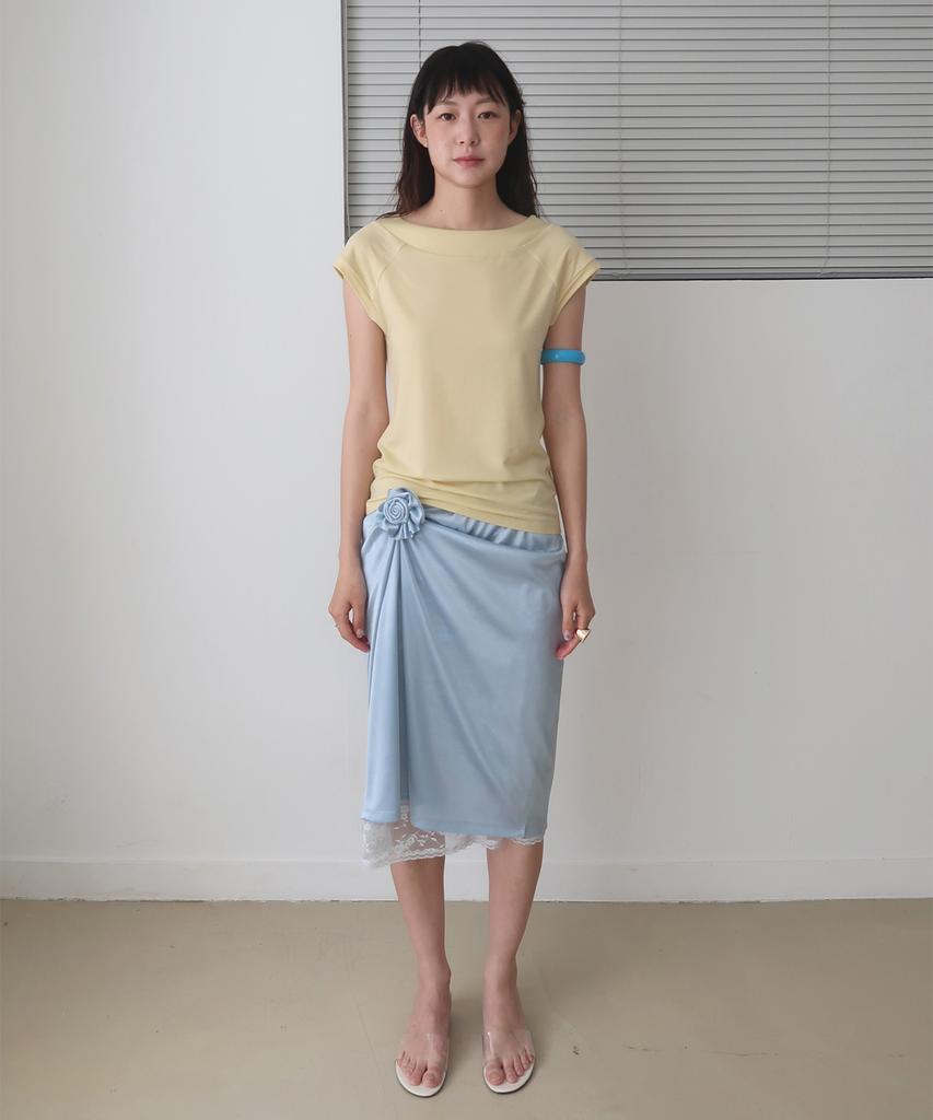 Majone Satin Midi Banding Skirt_Sky