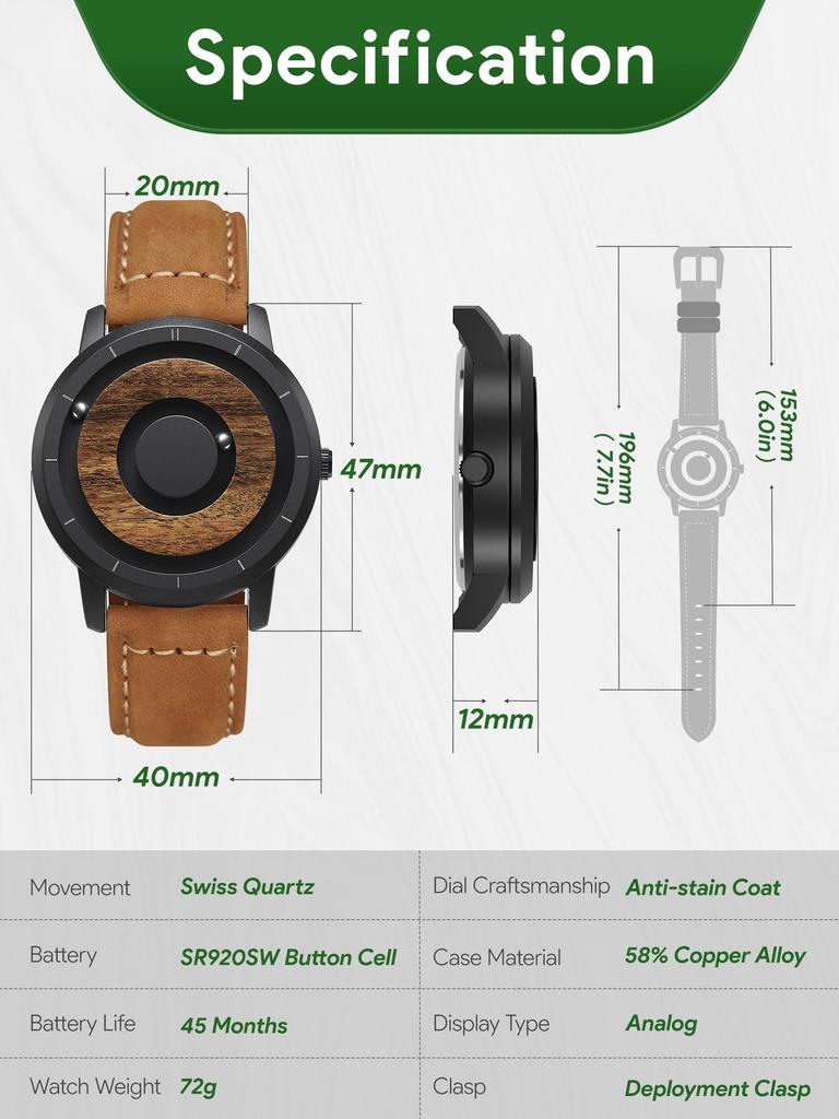 Деревянные магнитные часы Магнитные стальные шариковые часы Унисекс Металлические часы с бревном Модные спортивные кварцевые часы [EUTOUR] Мужские