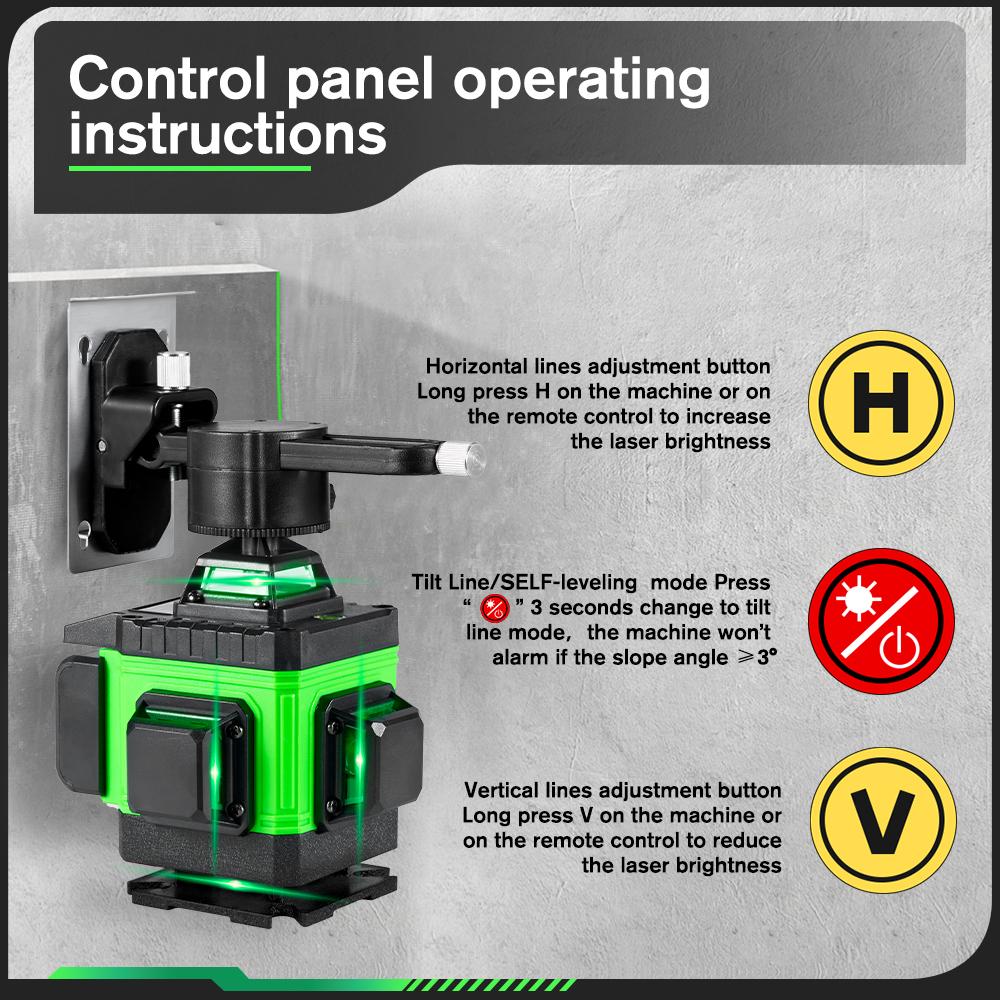 HGLINE 4D 16-линейный лазерный уровень с зеленым светом, лазерный луч, приложение для лазерного уровня, дистанционное управление, горизонтальные и вертикальные уровни, инструменты