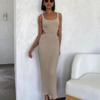 Женское летнее пляжное праздничное платье с вырезами, элегантные ремни, сексуальное вязаное платье макси с открытой спиной