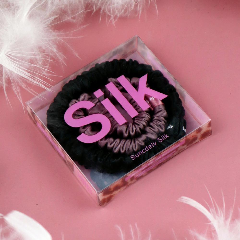 2PCS 100% Silk Hair Scrunchies For Women Girls High Quality Hair Ties HairBands Silk Suitable for Valentine's Day 22Momme Silk Hair Accessoires