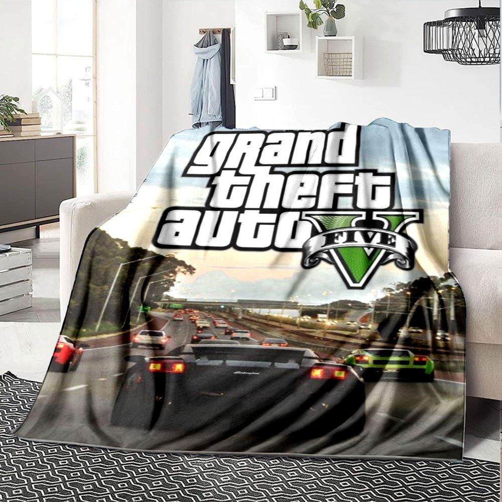 1 шт. Мягкое фланелевое одеяло Grand Theft Auto с дизайнерским принтом. Уютное одеяло для всех сезонов, идеально подходит для дивана, кровати, офиса