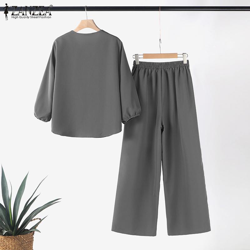 ZANZEA Женские повседневные комплекты из блузки и брюк с рукавом 3/4 из двух предметов