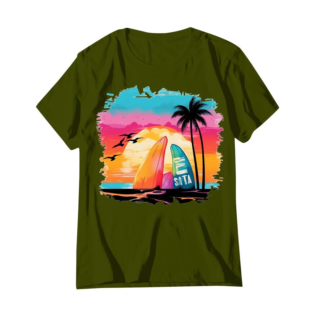 Women's Fashion Printed Casual Pleated Round Short Sleeve T-Shirt Top