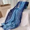 Scarf Cotton And Linen Feel Gradual Change Blue Autumn And Winter Scarf Retro Print Women'S Long Pleated Shawl