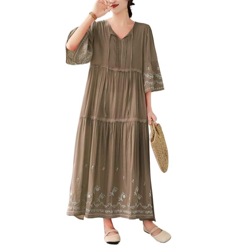 Embroidered Loose Fitting Women's Dress