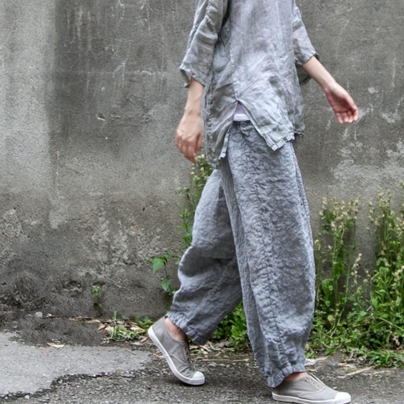 Johnature Женские винтажные серые широкие брюки с эластичной резинкой на талии, летние льняные брюки высокого качества, женские повседневные брюки