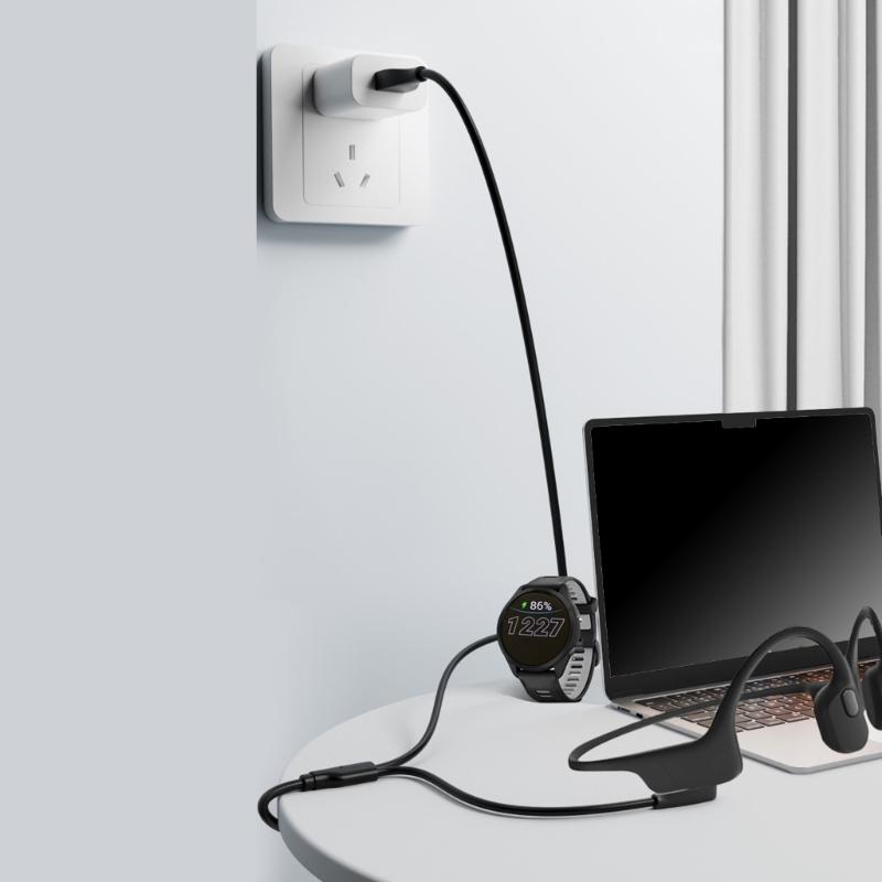 Магнитный USB-кабель для зарядки 2-в-1 для наушников с 2 контактами / для умных часов с 4 контактами Быстрая зарядка Портативный