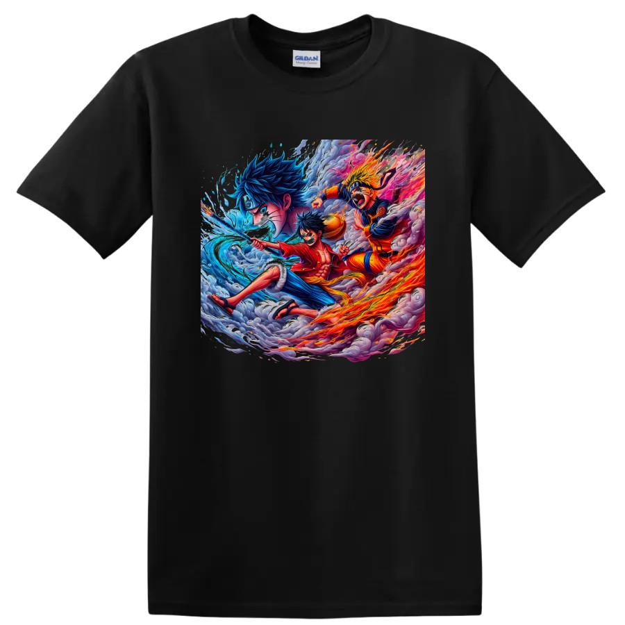 Monkey D Luffy Naruto Uzumaki Anime Action T Shirt Fire Water Battle Tee Art
