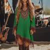 Womens Summer Dress Fashion Casual Fit Flowy Lace Loose Print Long Sleeve V Neck Dress