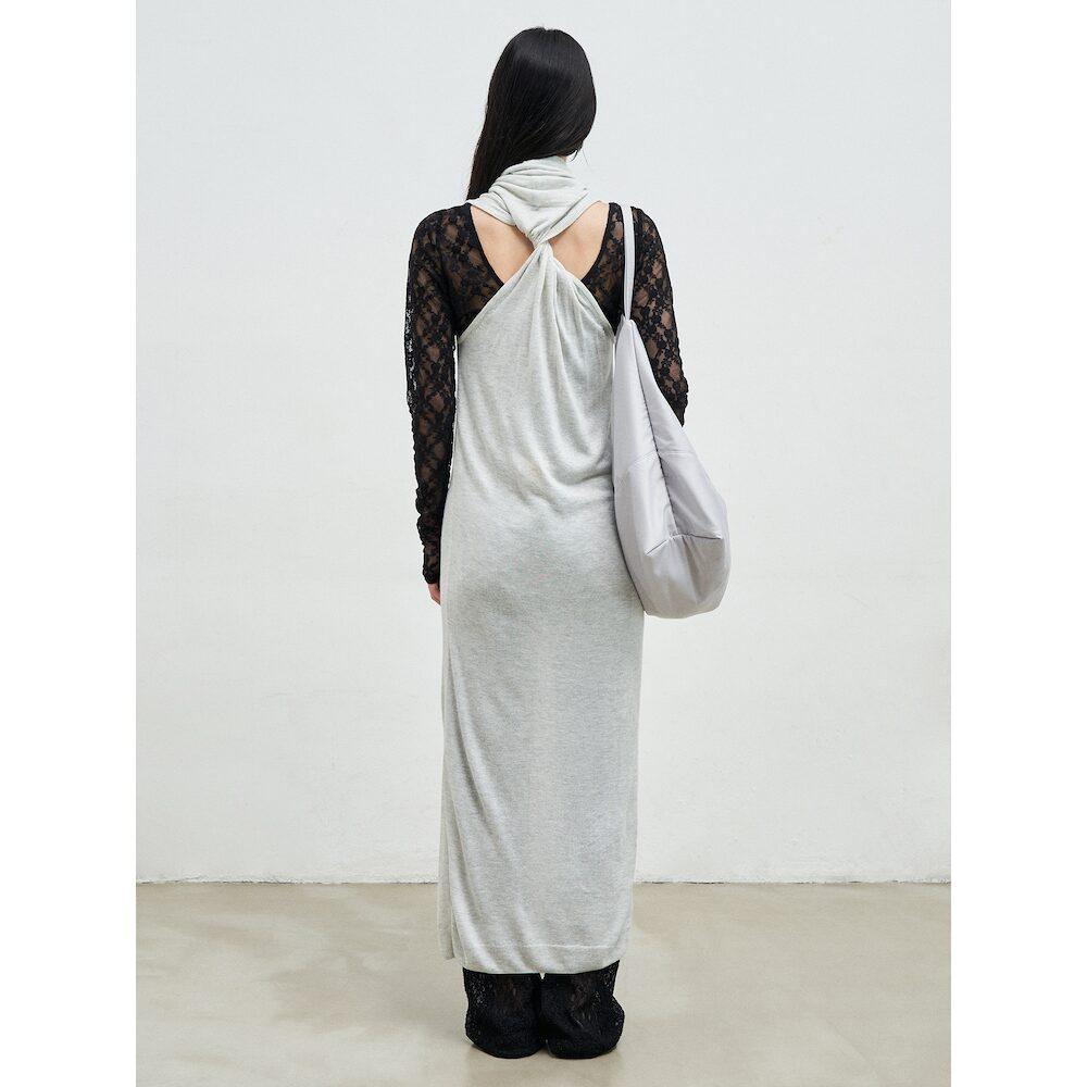 Anggae Twisted Back Knit Dress Gray