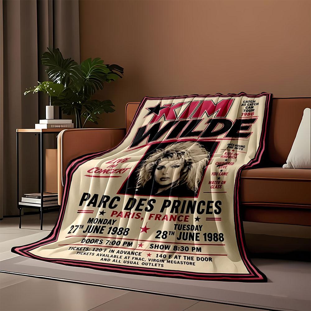 Bold text and a photo promote a live concert for Kim Wilde in 1988. for all seasons blanket lunch break throw gift