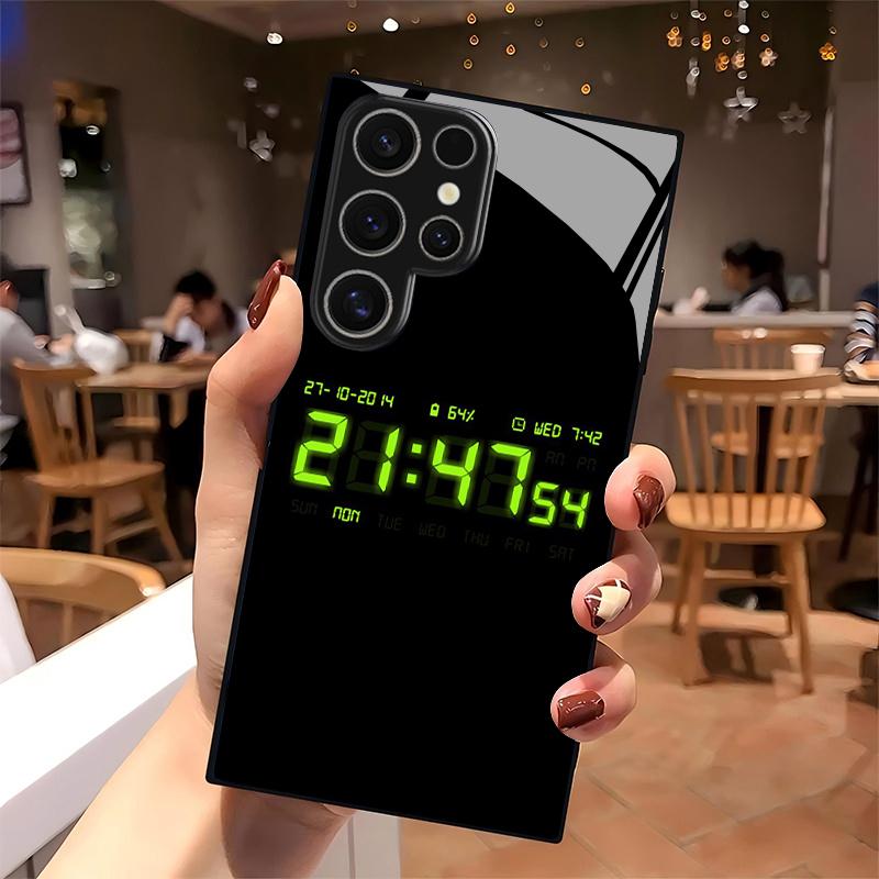 Флуоресцентный чехол для телефона с рисунком часов, 2D, для Samsung S26 S25 S24 S23 S22 S21 S20 A56 A36 A16 - Стеклянная защитная крышка