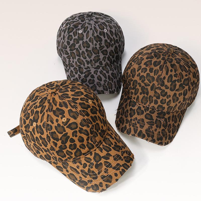 Women Baseball Cap Leopard Print Cap Ripped Sunshade Hat