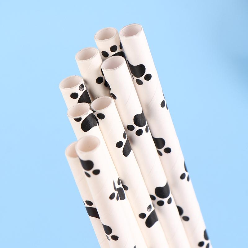 25 шт. бумажные трубочки для питья с принтом лапы собаки кошки, черно-белые принадлежности для вечеринки по случаю дня рождения, украшения для вечеринки в стиле домашних животных для девочек и мальчиков