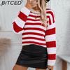 Autumn/Winter Women's Casual Fashion Striped Colour-Blocked Pullover