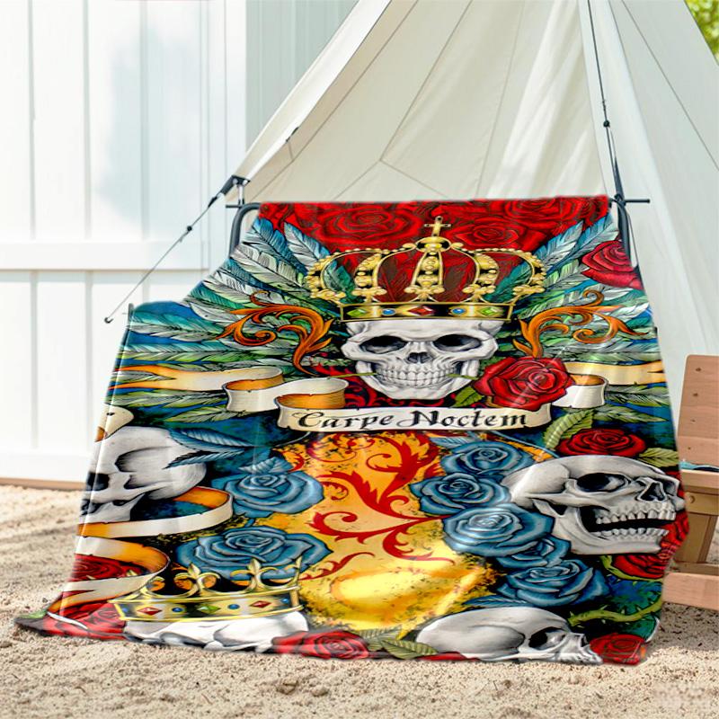 1pc skull pattern blanket, all season lightweight home office outdoor nap multifunctional blanket