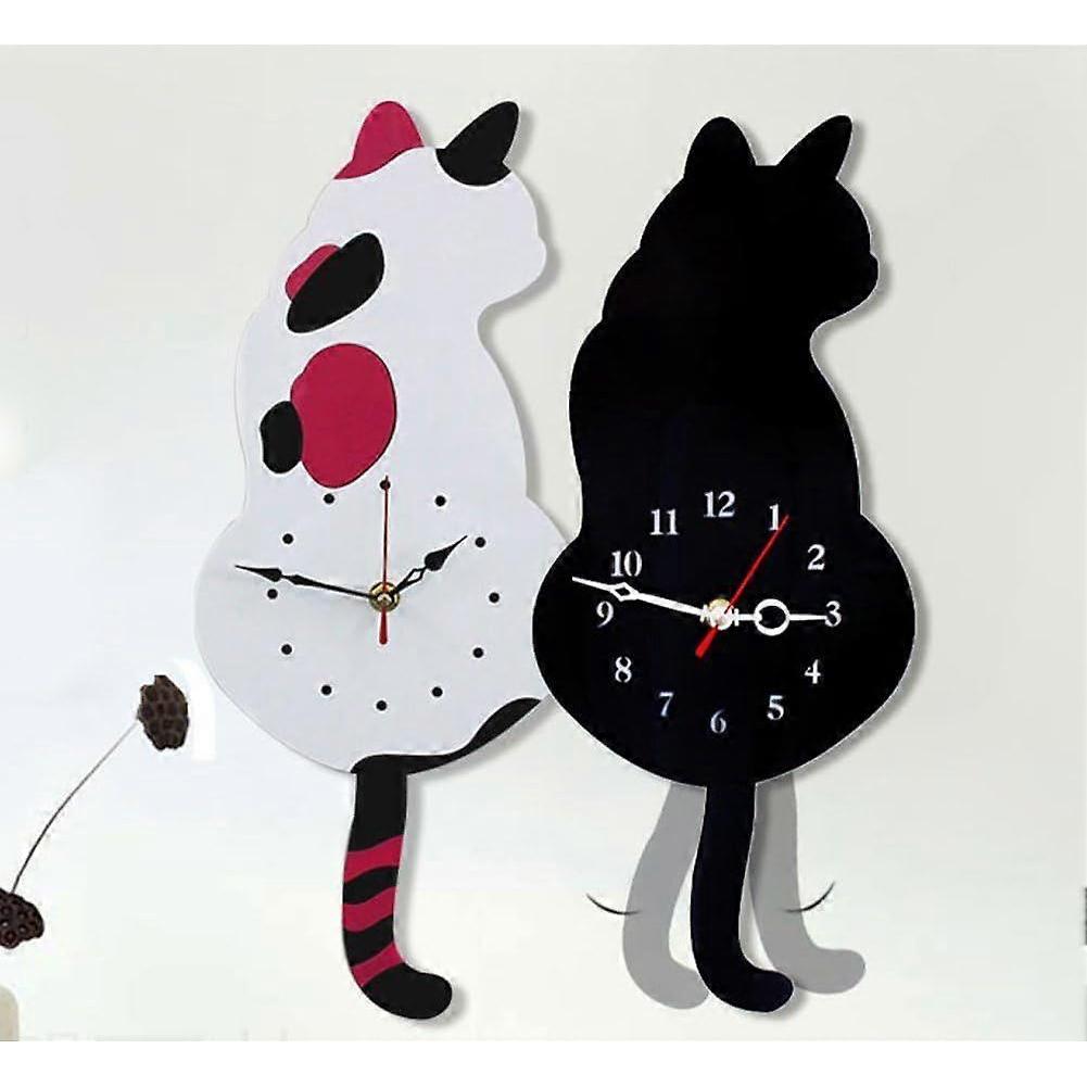 Creative acrylic cat wall clock with cat tail pendulum (42 cm x 18 cm) Home decor for living room, bedroom, kitchen Battery not included