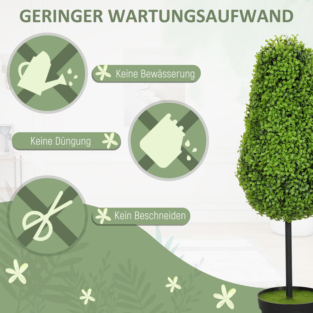 Artificial Boxwood Plants, Set of 2, 90 cm, Teardrop Shape, in Pots, Plastic