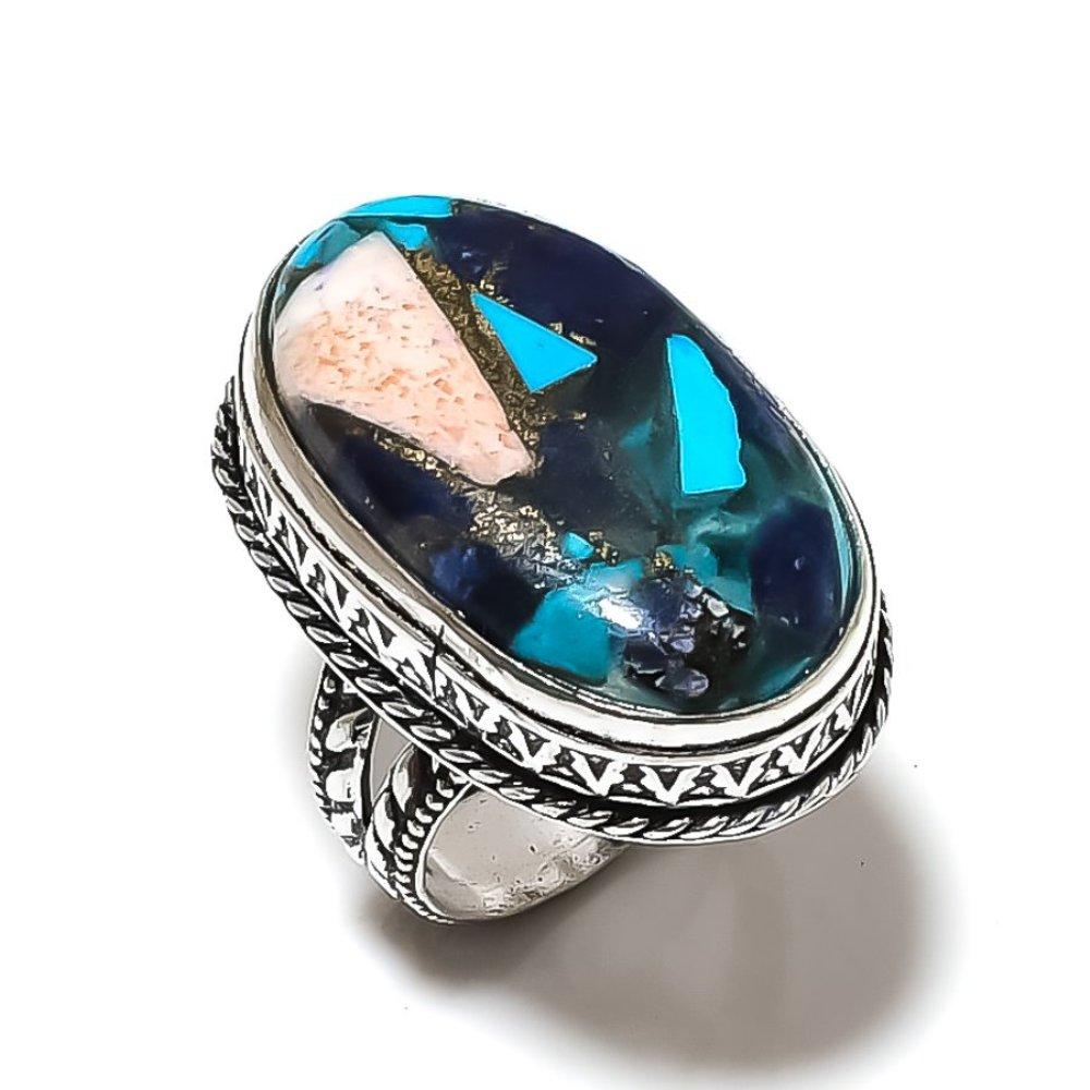 Кольцо из серебра 925 пробы с натуральным колючим камнем-устрицей, размер 10, w0V83