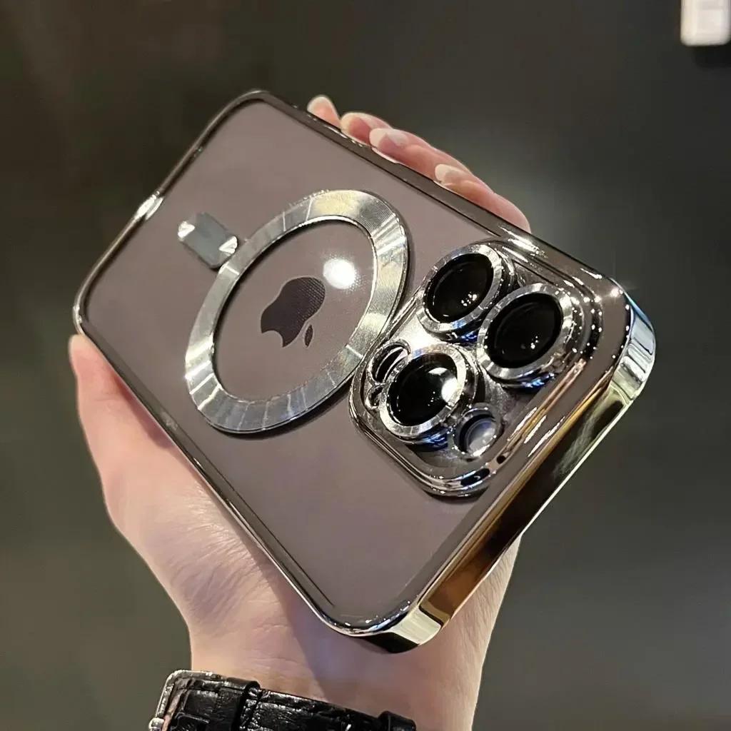 Lens Protector For Magsafe Wireless Charger Plating Clear Case For For Iphone 16 15 14 13 12 11 Pro Max Soft Magnetic Silicone Cover