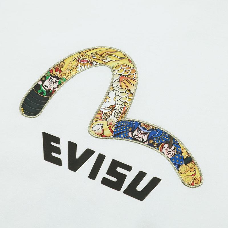 Evisu SS23 Жаккардовый узор Нашивка с чайкой Много карманов Футболка Мужская Футболка Белый 2ESHTM3TS591RXCT