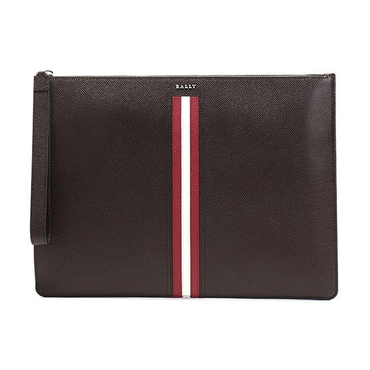 Bally Red And White Striped Leather Business Casual Zipper Clutch Men clutch Brown THALDEN-LT-21
