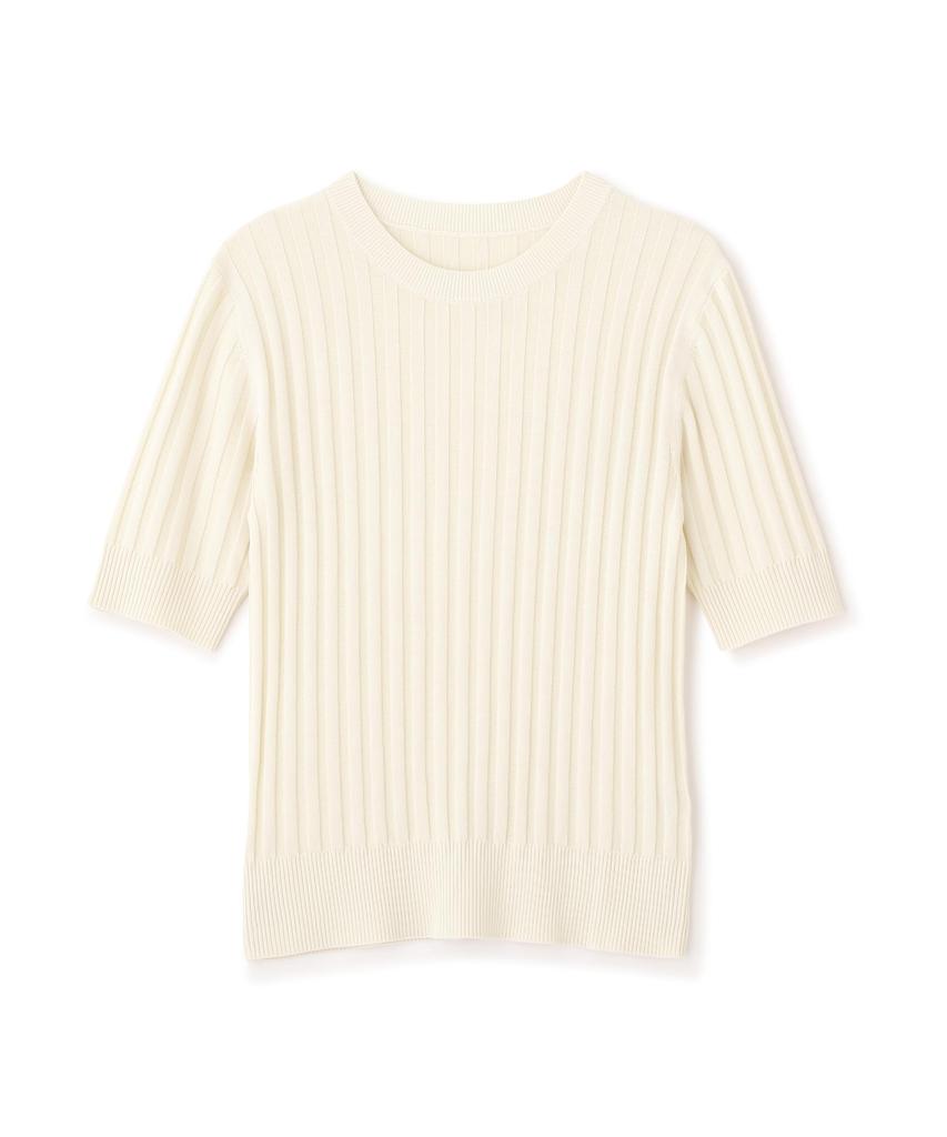 N Natural Beauty Short Sleeve Ribbed Knit Size M Basic Women's Off-White Sweater,