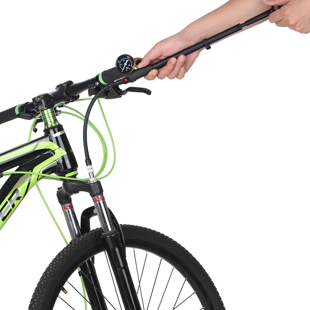 Shock Pump High Pressure 300 PSI Air Pump Presta Schrader Valve Mountain Road Bike Pump with Gauge