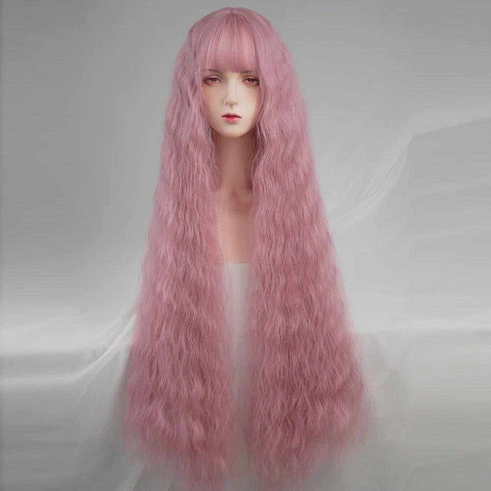 40In синтетический длинный вьющийся парик Белый Розовый Коричневый Оранжевый Лолита Косплей Женский Парик Волос для Ежедневной Вечеринки