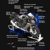 1:6-масштабная модель мотоцикла R1M с распылителем, игрушки, сплав, литье под давлением, звук, свет, амортизация, рулевое управление передним колесом, для детей, праздничные подарки