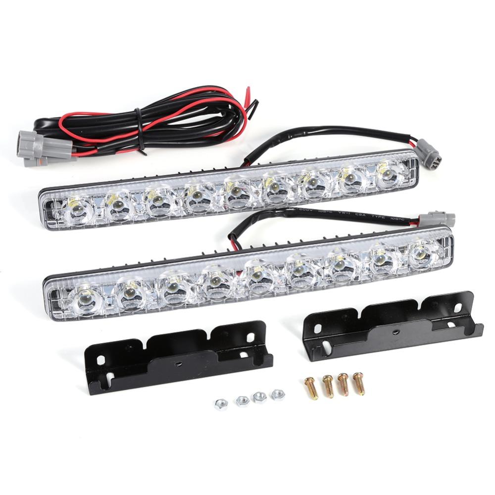 2Pcs White Color Car Fog Lights 9-LED Driving Lamps Energy-Efficient LED Strip Lights Daytime Use