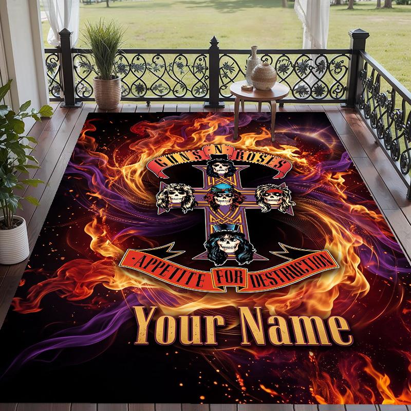 Custom Text Printed Rug Guns N’ Roses Non Slip Floor Carpet For Home Room Decor
