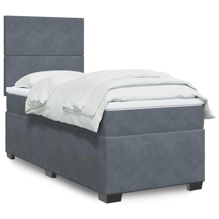 Maison Exclusive - Sommier à lattes de lit et matelas Gris foncé 90x200 cm Velours