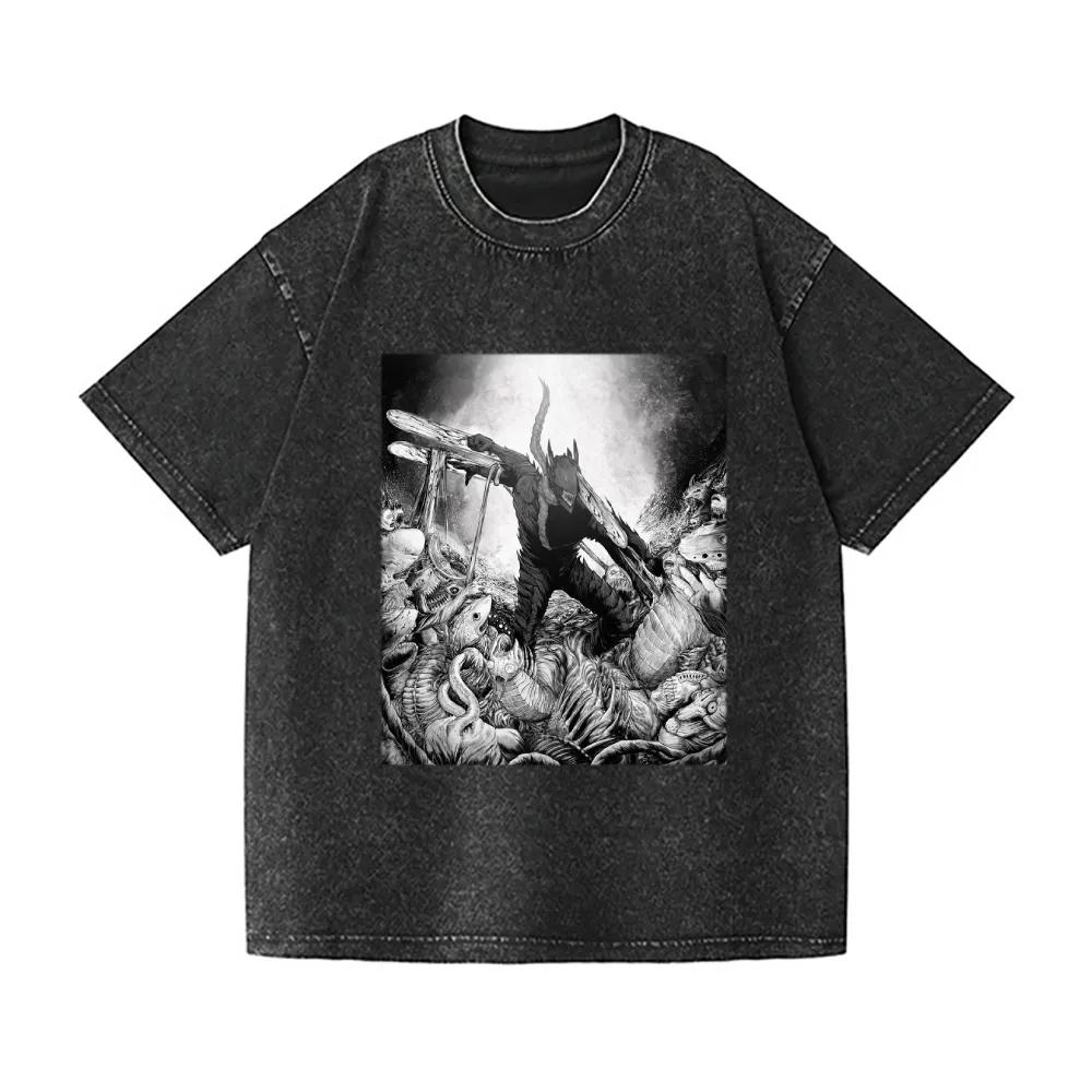 Chainsaw Man Power Blood Fiend Anime T Shirt 2026 Summer Vintage Washed Unisex Cotton Loose Fit Short Sleeve Streetwear Graphic