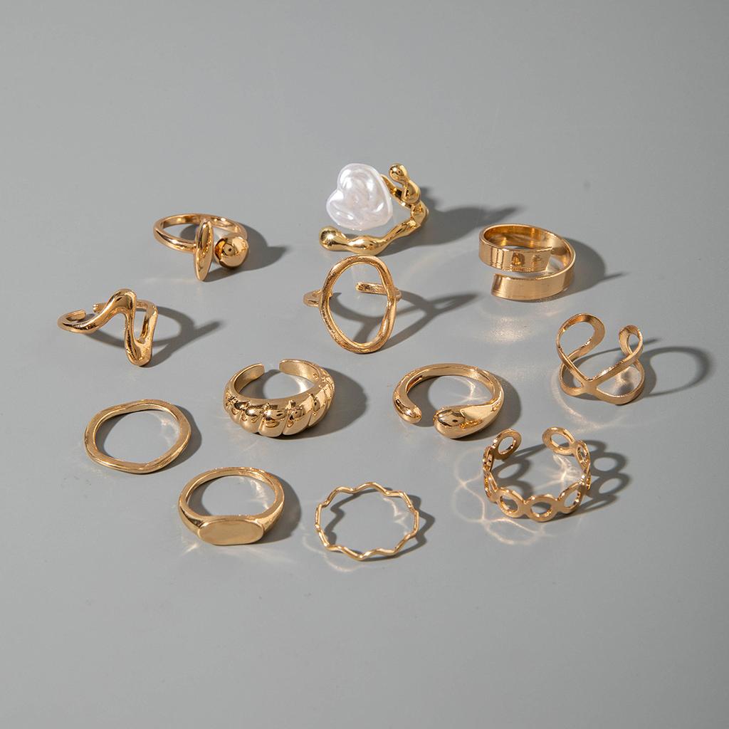 European and American Design Liquid Lava Flower Opening Ring Ins Baroque Imitation Pearl Set Gemstone Ring