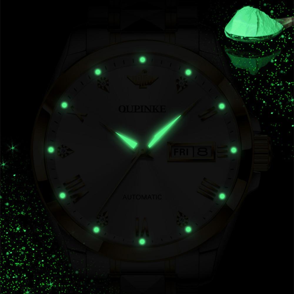 OUPINKE New Watch Automatic Mechanical Watch Stainless Steel Business Hollow Waterproof High-end Watch