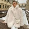 Экологичное пальто средней длины из искусственного меха лисы, утепленное, Зима 2025 - Европейский/Американский стиль