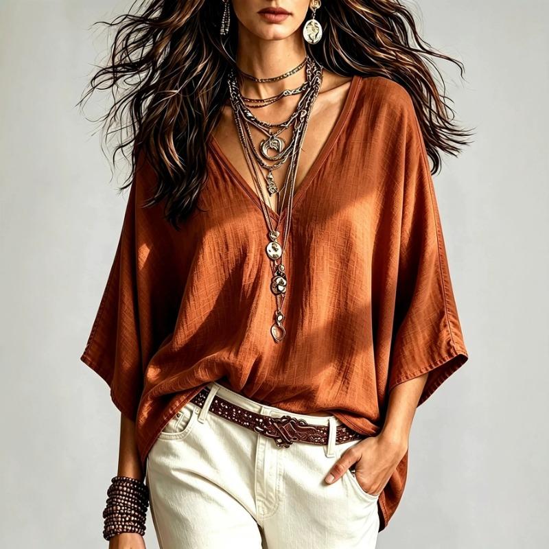 Women S Loose Fit V Neck 3 4 Sleeve Casual T Shirt