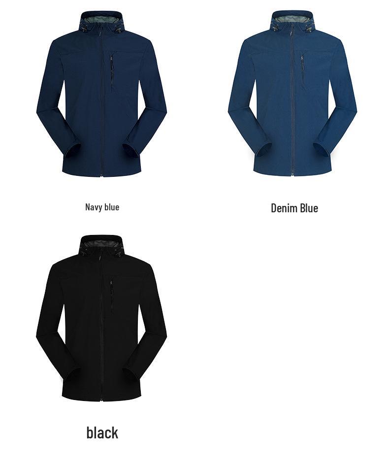 Trendy Outdoor Softshell Hooded Windbreaker - Solid Color, Single-Layer for Spring & Autumn Hiking.