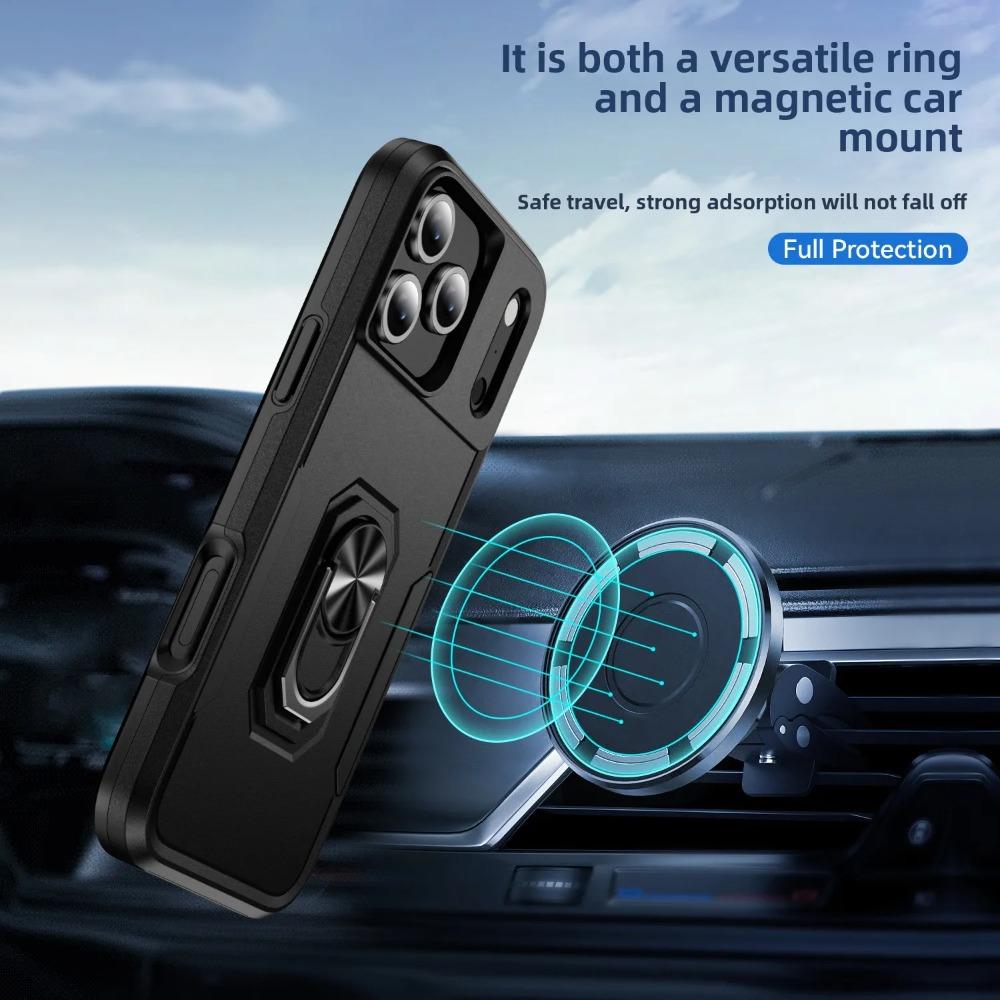 Прочный автомобильный магнитный гибридный защитный чехол для IPhone 17 Air 16E 15 14 Plus 13 12 Pro Max 360° вращающийся металлический кольцо-подставка Жесткая крышка