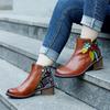 Genuine Leather Patchwork High Heels Retro Embossed Hand-painted Pumps Versatile Women's Shoes