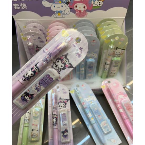 Ohsung Store 1+1 Sanrio Sharp Lead Cinnamoroll Pochaco My Melody Kuromi Mechanical Pen Stick 0,5 мм Set 4 Types, популярный персонаж в Корее