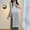 Outward Hollow Top Vest Skirt Women's Summer Slit Sleeveless Dress Mid Length Knitted Top
