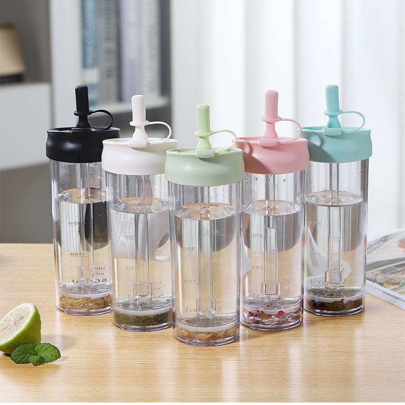 Пластиковая бутылка для воды, портативная, с трубочкой, ситечко для фруктов, чашка для чая, сока, фитнеса, спорта, отдыха на природе, бутылки для путешествий, чайник, прозрачный