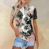Женская модная повседневная рубашка с отворотом и коротким рукавом с принтом, женские топы на пуговицах