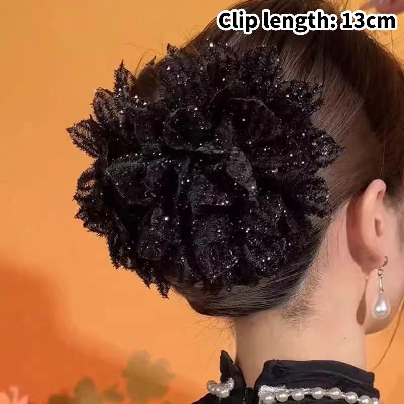 Модная черная сетчатая заколка для волос с цветком для женщин, заколка для хвоста в виде акулы, головной убор, темпераментный цветочный головной убор с когтями, аксессуары для волос