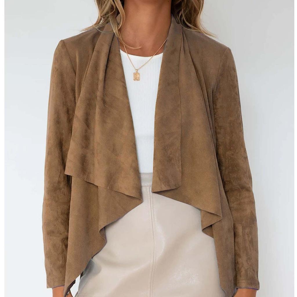 Women's Casual Solid Color Imitation Deer Long Sleeved Jacket, Fashionable Loose Jacket